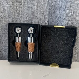 Leeds Stylish Silver and Brown Wine Bottle Stoppers. Set of 2. New in box
